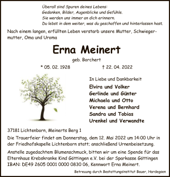 Todesanzeige von Erna Meinert von HNA