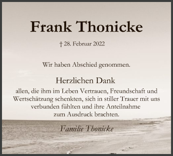 Todesanzeige von Frank Thonicke von HNA