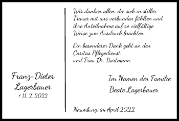 Todesanzeige von Franz-Dieter Lagerbauer von HNA