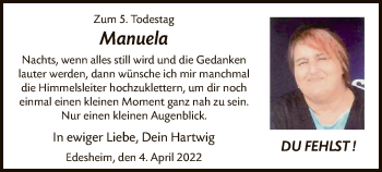 Todesanzeige von Manuela  von HNA