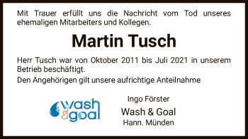 Todesanzeige von Martin Tusch von HNA