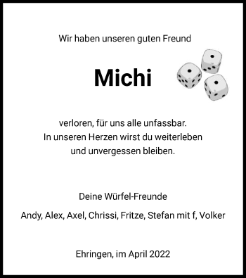 Todesanzeige von Michi  von HNA