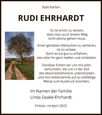 Todesanzeige von Rudi Ehrhardt von HNA