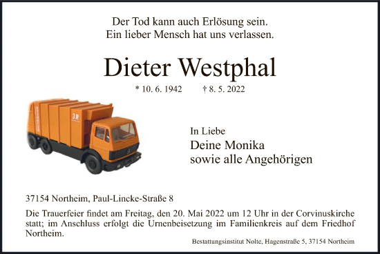 Todesanzeige von Dieter Westphal von HNA