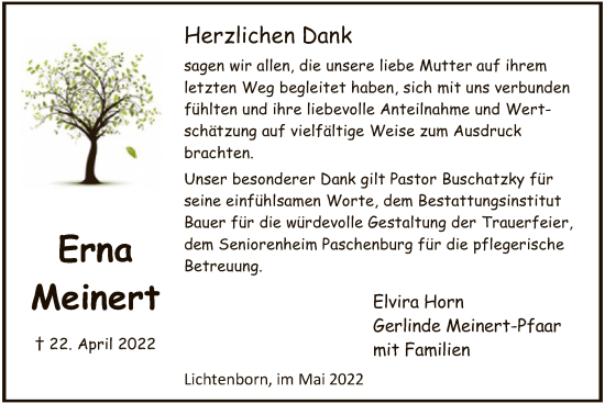 Todesanzeige von Erna Meinert von HNA