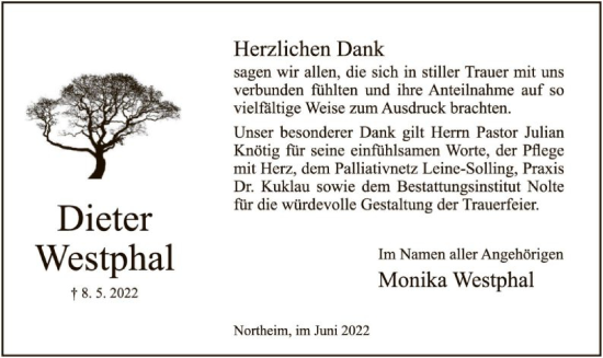 Todesanzeige von Dieter Westphal von HNA