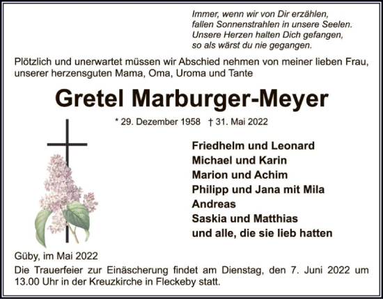 Todesanzeige von Gretel Marburger-Meyer von HNA