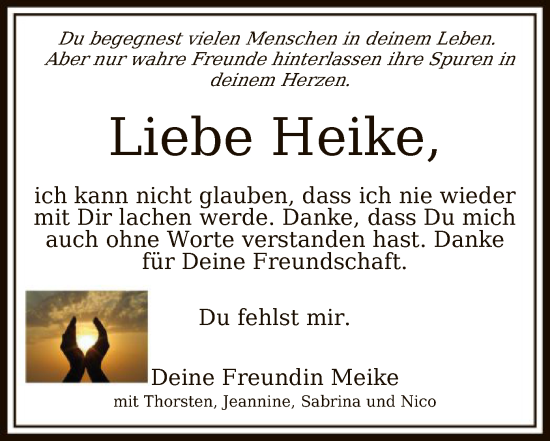 Todesanzeige von Heike  von HNA
