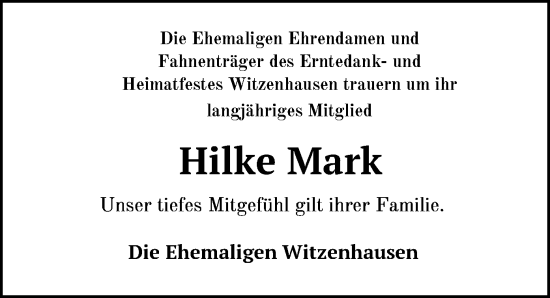 Todesanzeige von Hilke Mark von HNA