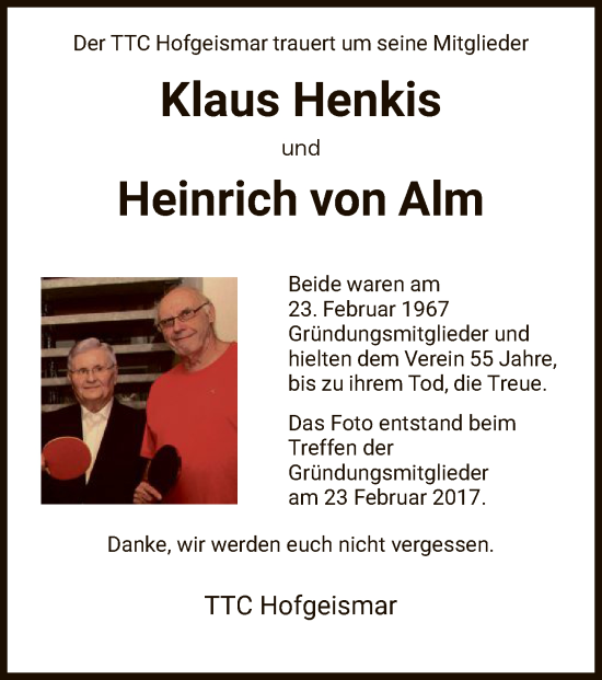 Todesanzeige von In Gedenken  von HNA