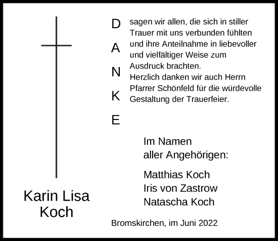 Todesanzeige von Karin Lisa Koch von HNA
