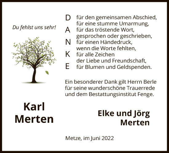 Todesanzeige von Karl Merten von HNA