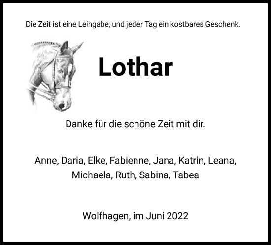 Todesanzeige von Lothar  von HNA