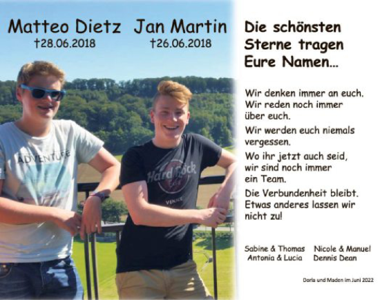 Todesanzeige von Matteo und Jan  von HNA