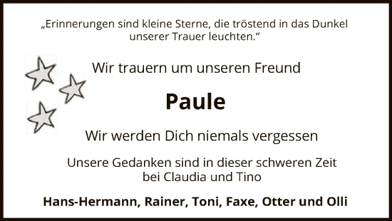 Todesanzeige von Paule  von HNA