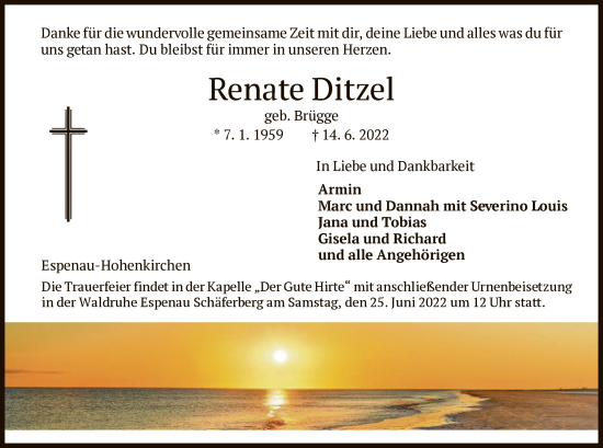 Todesanzeige von Renate Ditzel von HNA