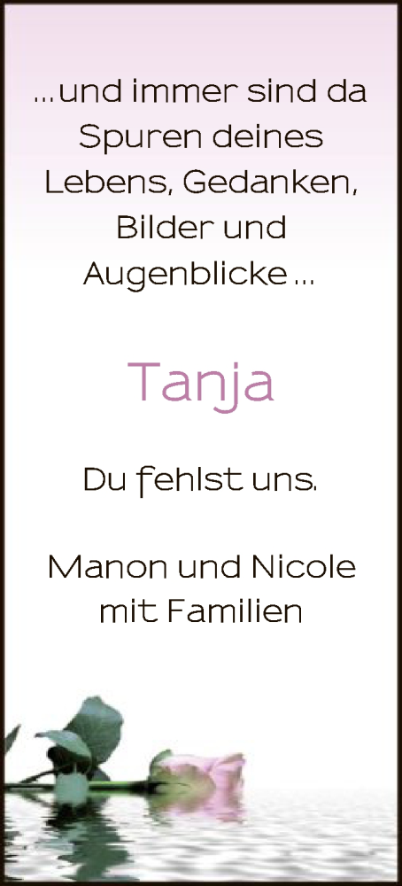 Todesanzeige von Tanja  von HNA
