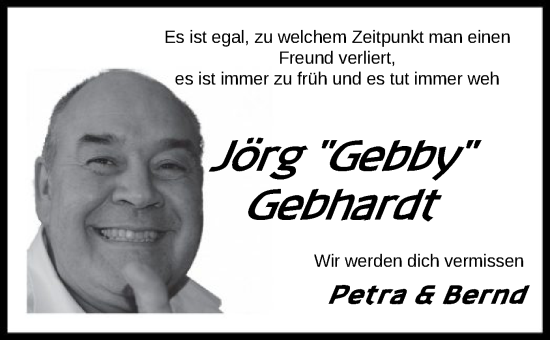 Todesanzeige von Jörg Gebhardt von HNA