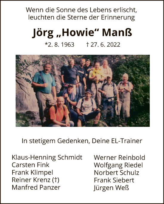 Todesanzeige von Jörg Manß von HNA