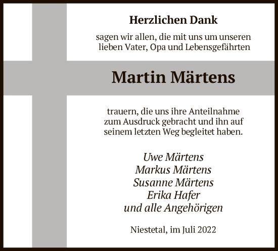 Todesanzeige von Martin Märtens von HNA