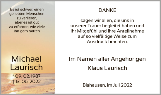 Todesanzeige von Michael Laurisch von HNA