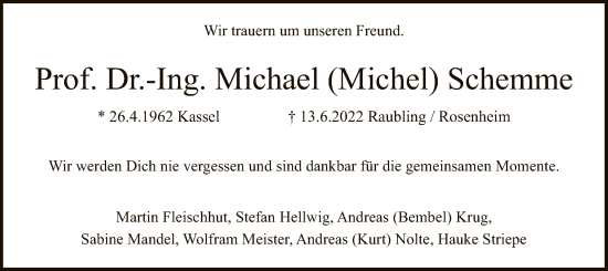 Todesanzeige von Michael Schemme von HNA