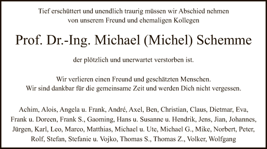 Todesanzeige von Michael Schemme von HNA