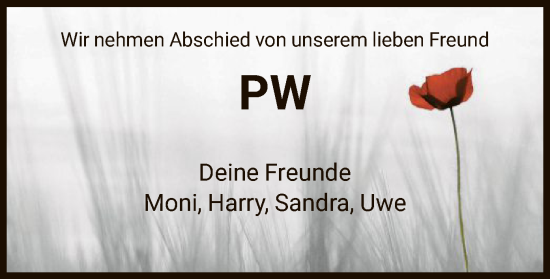 Todesanzeige von PW  von HNA