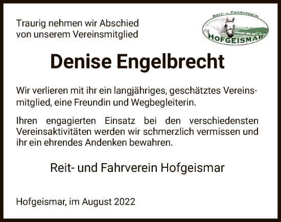 Todesanzeige von Denise Engelbrecht von HNA