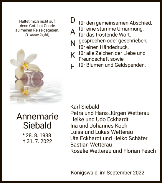 Todesanzeige von Annemarie Siebald von HNA
