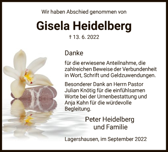 Todesanzeige von Gisela Heidelberg von HNA