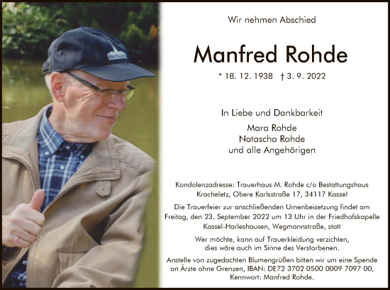 Todesanzeige von Manfred Rohde von HNA