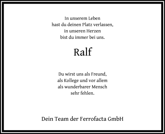 Todesanzeige von Ralf  von HNA