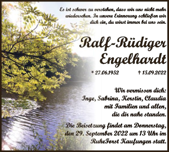 Todesanzeige von Ralf-Rüdiger Engelhardt von HNA