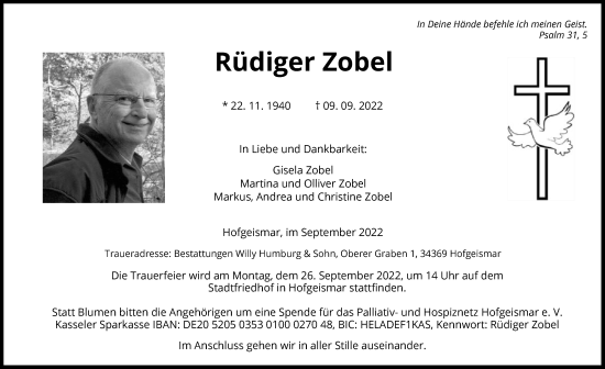 Todesanzeige von Rüdiger Zobel von HNA