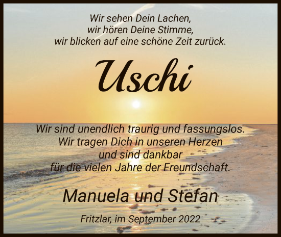 Todesanzeige von Uschi  von HNA