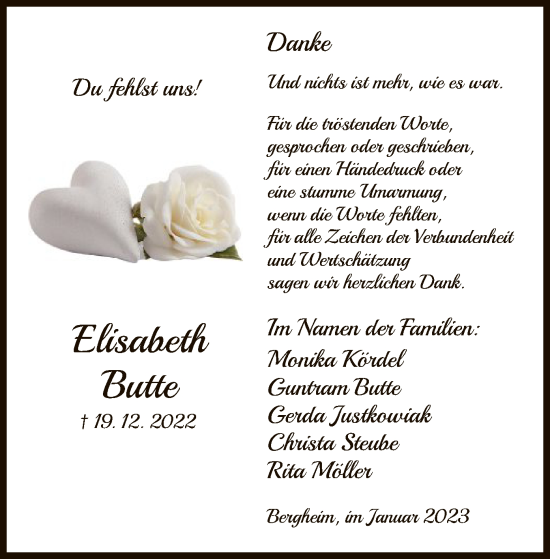 Todesanzeige von Elisabeth Butte von HNA
