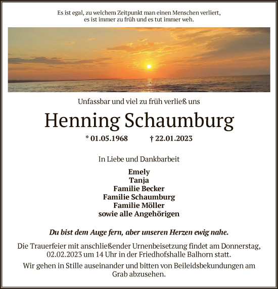 Todesanzeige von Henning Schaumburg von HNA