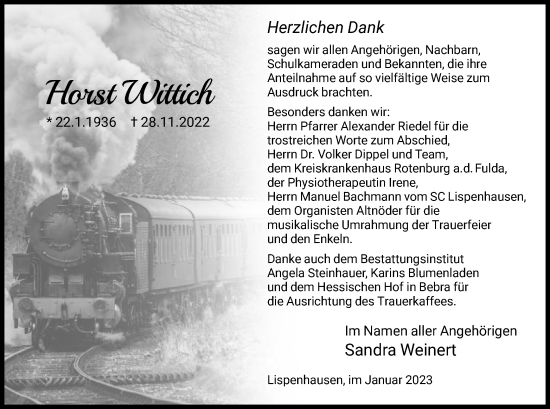 Todesanzeige von Horst Wittich von HNA