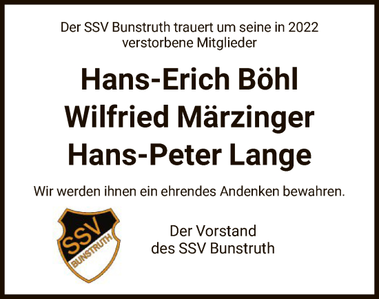 Todesanzeige von Im Gedenken SSV Bunstruth von HNA