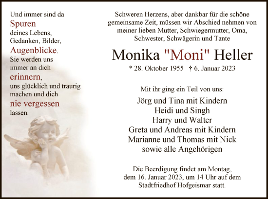 Todesanzeige von Monika Heller von HNA