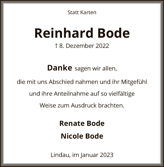 Todesanzeige von Reinhard Bode von HNA