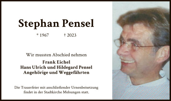 Todesanzeige von Stephan Pensel von HNA