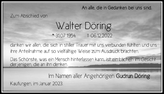 Todesanzeige von Walter Döring von HNA