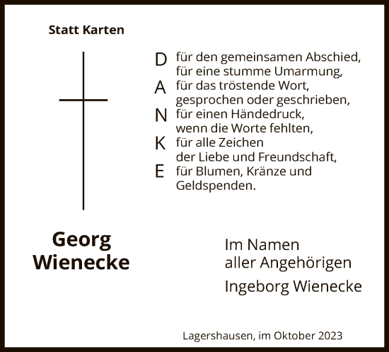 Todesanzeige von Georg Wienecke von HNA