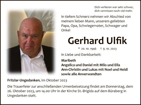 Todesanzeige von Gerhard Ulfik von HNA