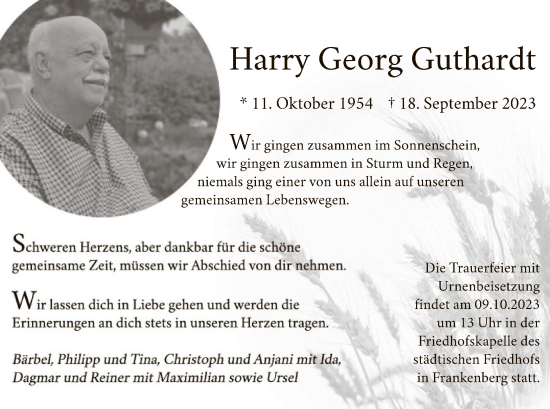 Todesanzeige von Harry Georg Guthardt von HNAHNA