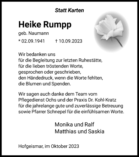 Todesanzeige von Heike Rumpp von HNA