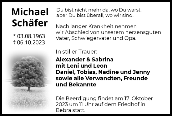 Todesanzeige von Michael Schäfer von HNAHNA