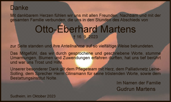 Todesanzeige von Otto-Eberhard Martens von HNA